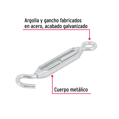 Tensor Zinc Ojo Gancho 1/4 Pulgada