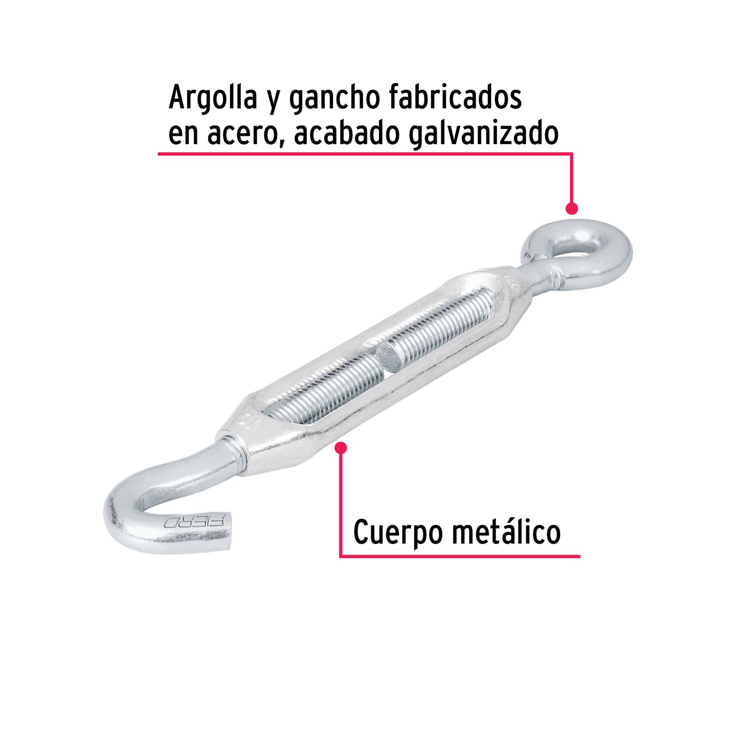 Tensor Zinc Ojo Gancho 3/8 Pulgada
