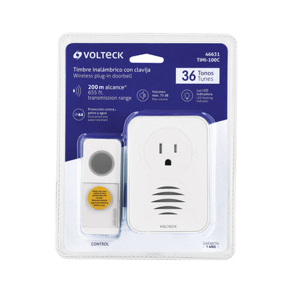 Timbre inalámbrico con receptor para enchufar de 127 V con volumen ajustable