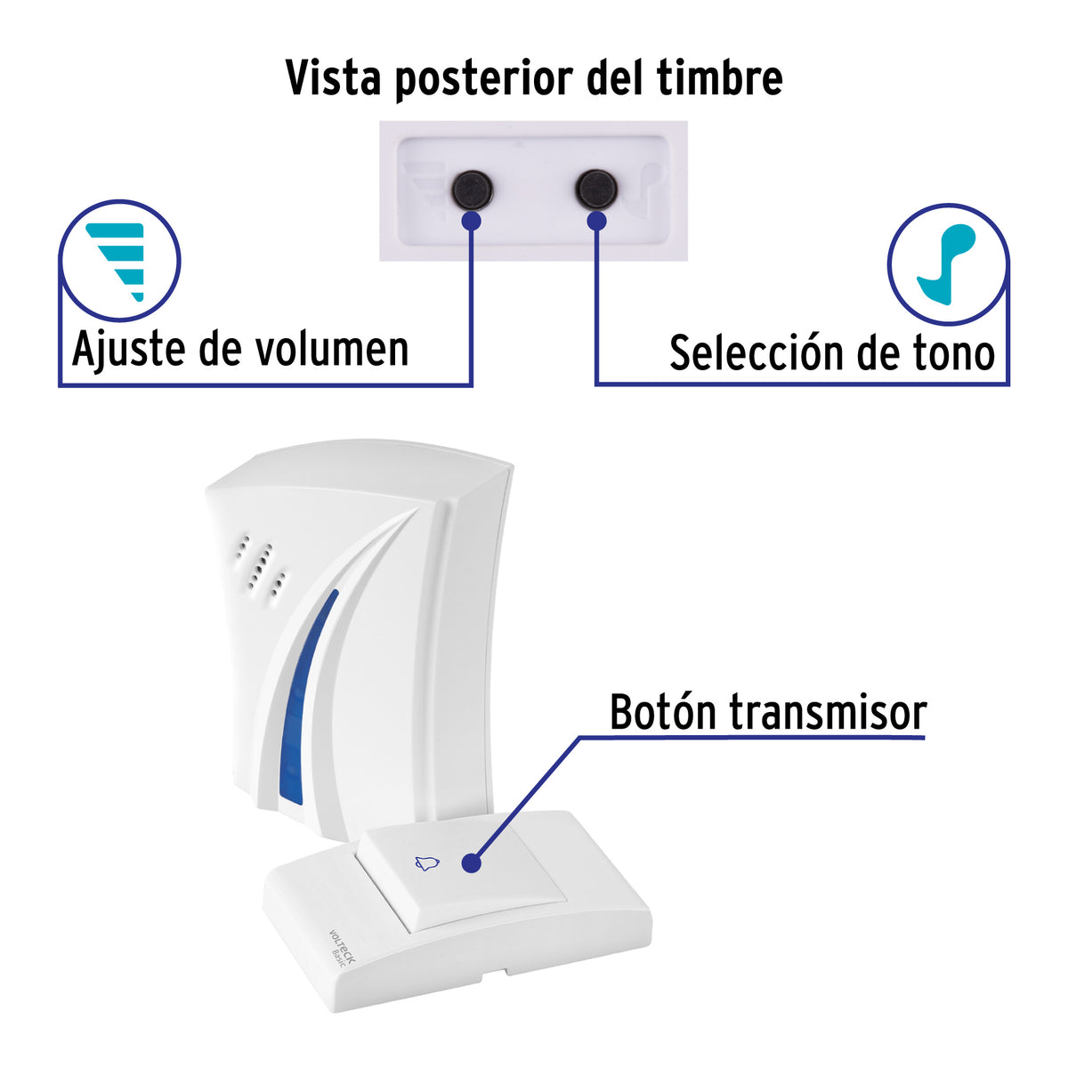 Timbre inalámbrico de pilas, 36 tonos, VOLTECK BASIC · vista 2