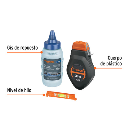 Tiralíneas con gis y nivel 30 metros