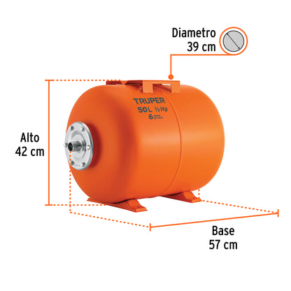Tanque hidroneumático horizontal de 50 litros