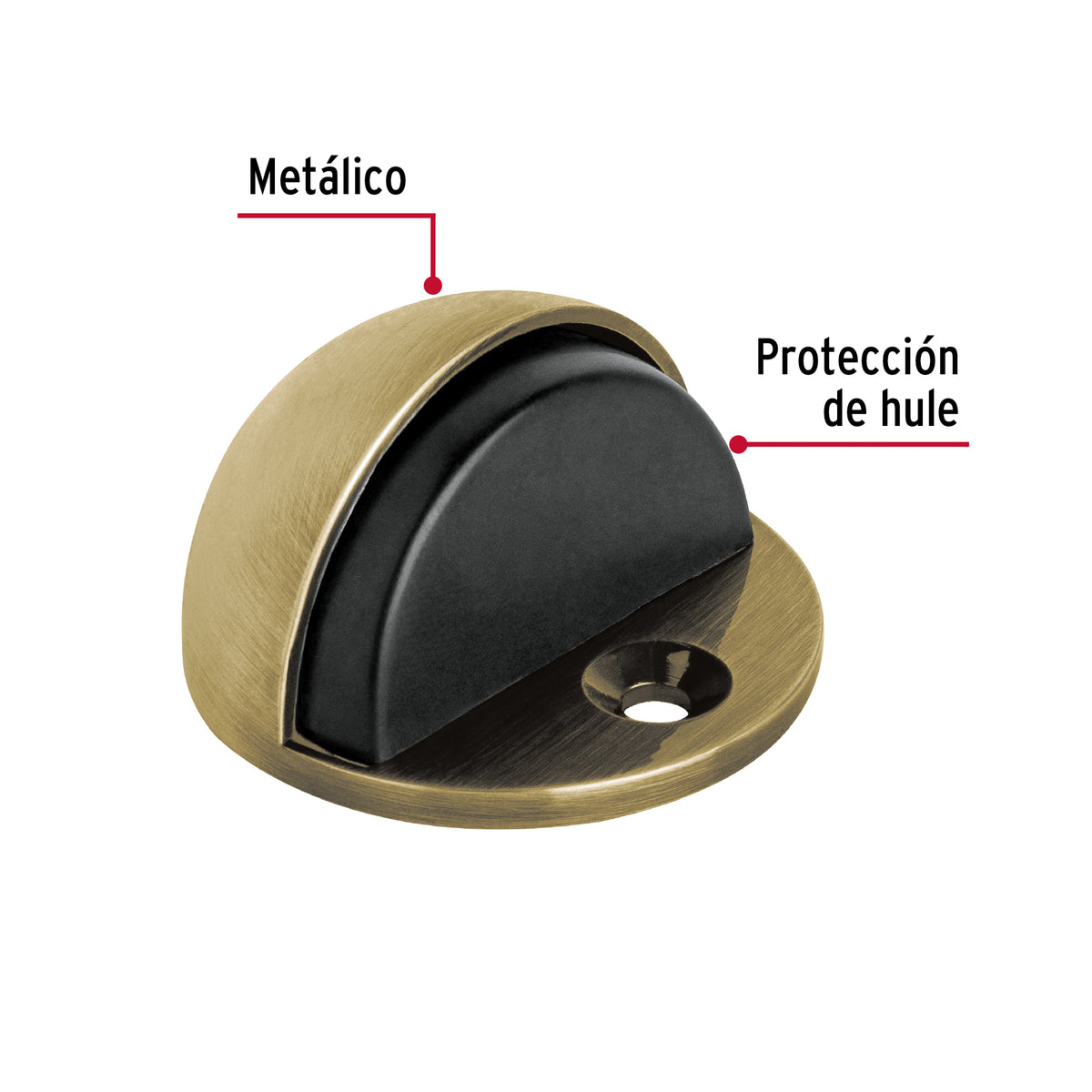 Tope tipo media luna para puerta, latón antiguo · vista 2