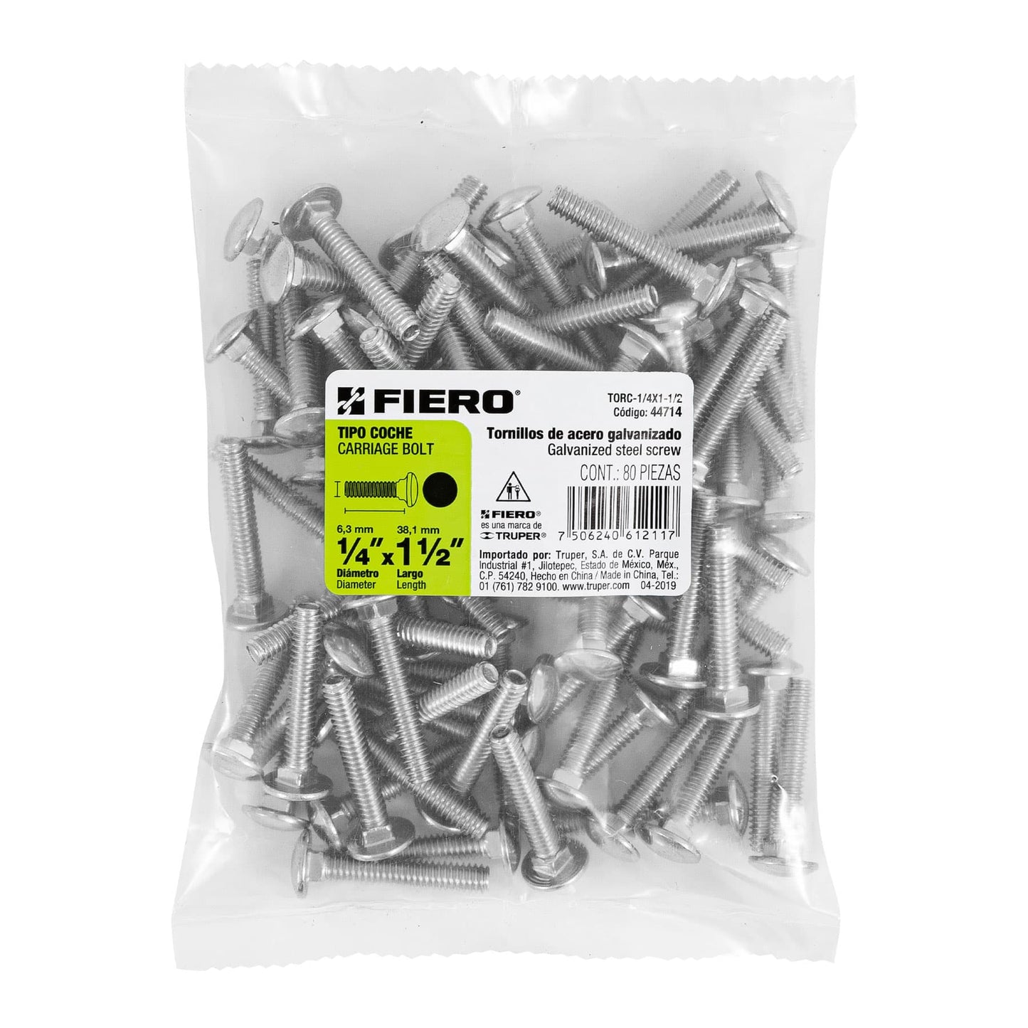 Tornillo coche galvanizado 1/4 x 1-1/2 pulg
