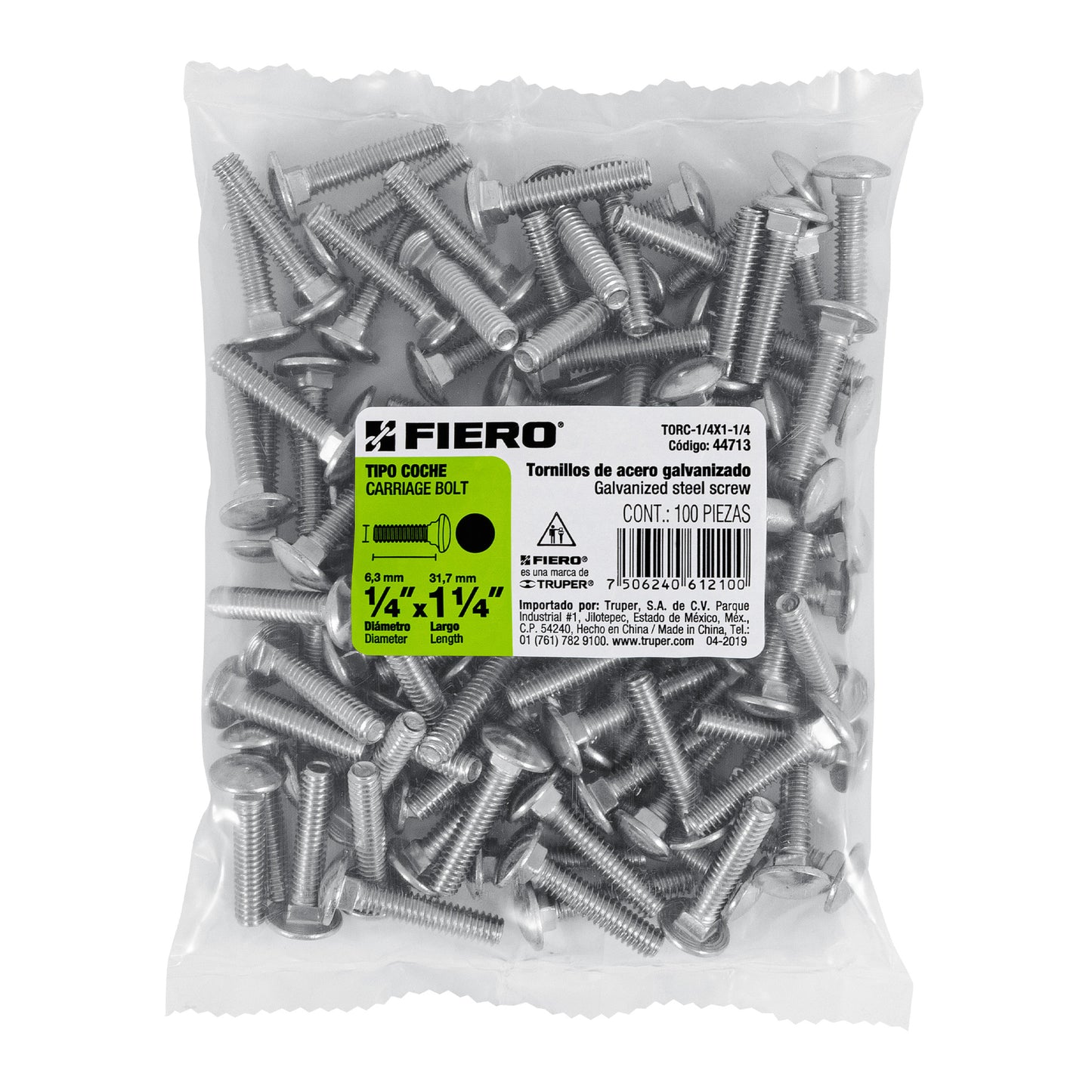 Tornillo coche galvanizado 1/4 x 1-1/4 pulg