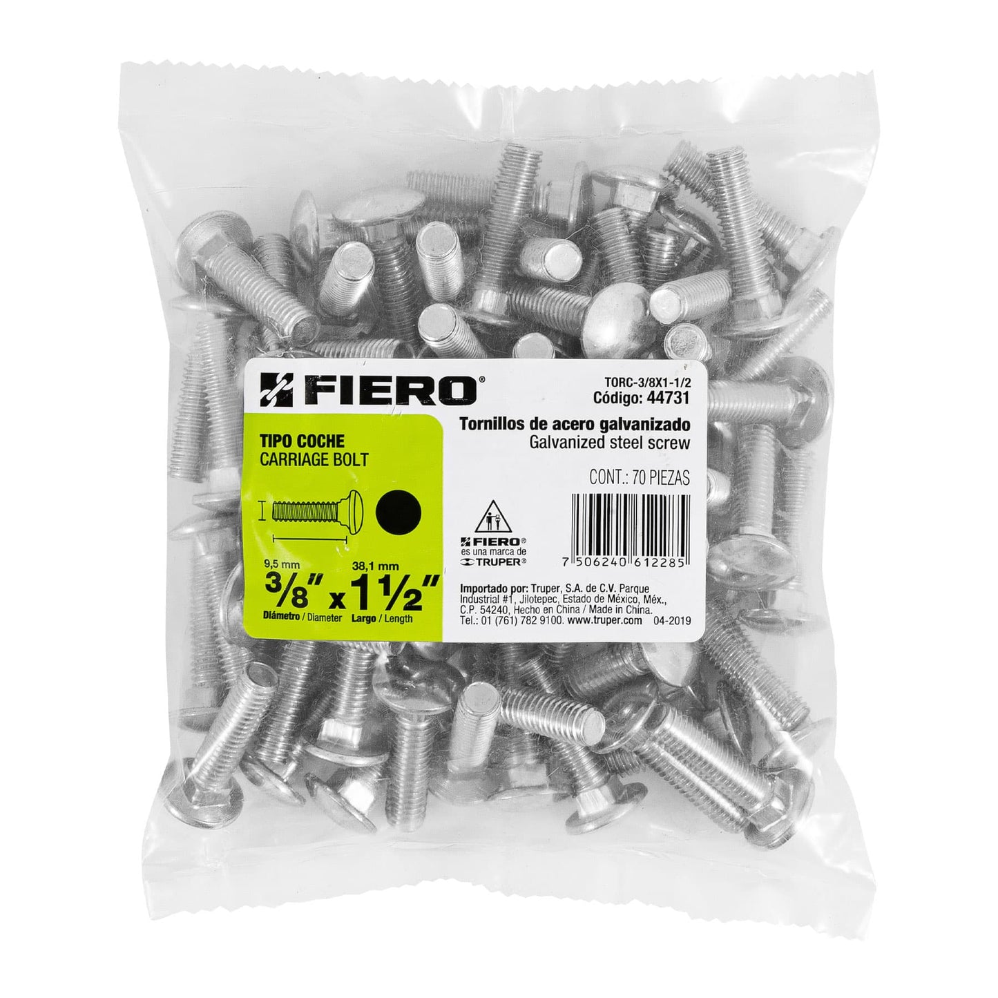 Tornillo coche galvanizado 3/8 x 1-1/2 pulg