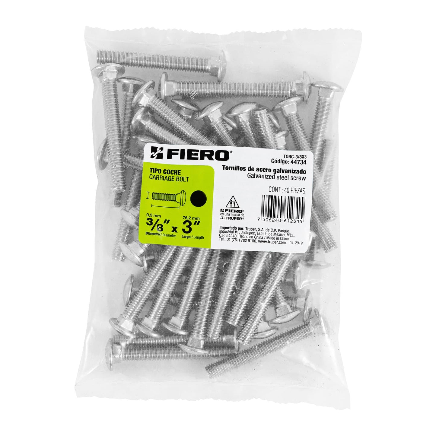 Tornillo coche galvanizado 3/8 x 3 pulg