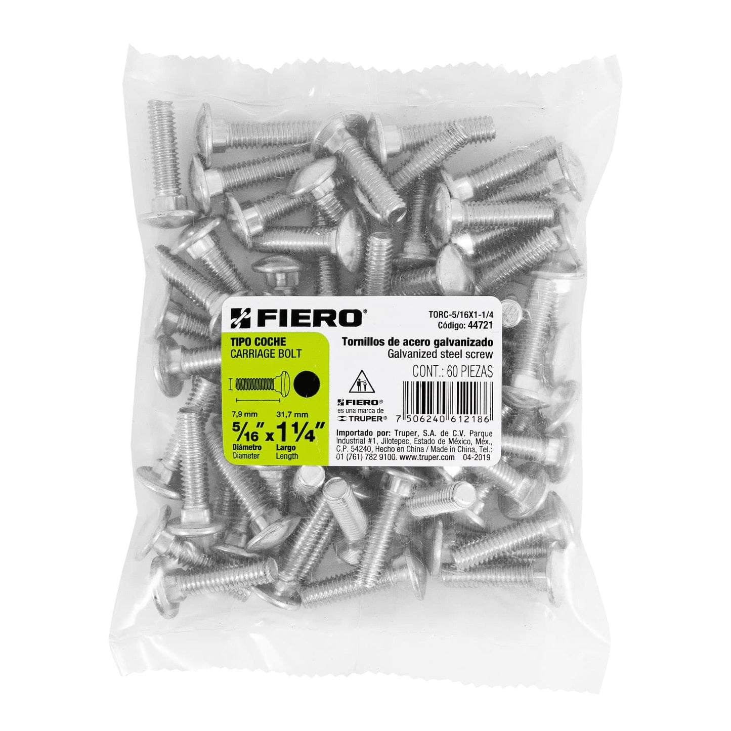 Tornillo coche galvanizado 5/16 x 1-1/4 pulg