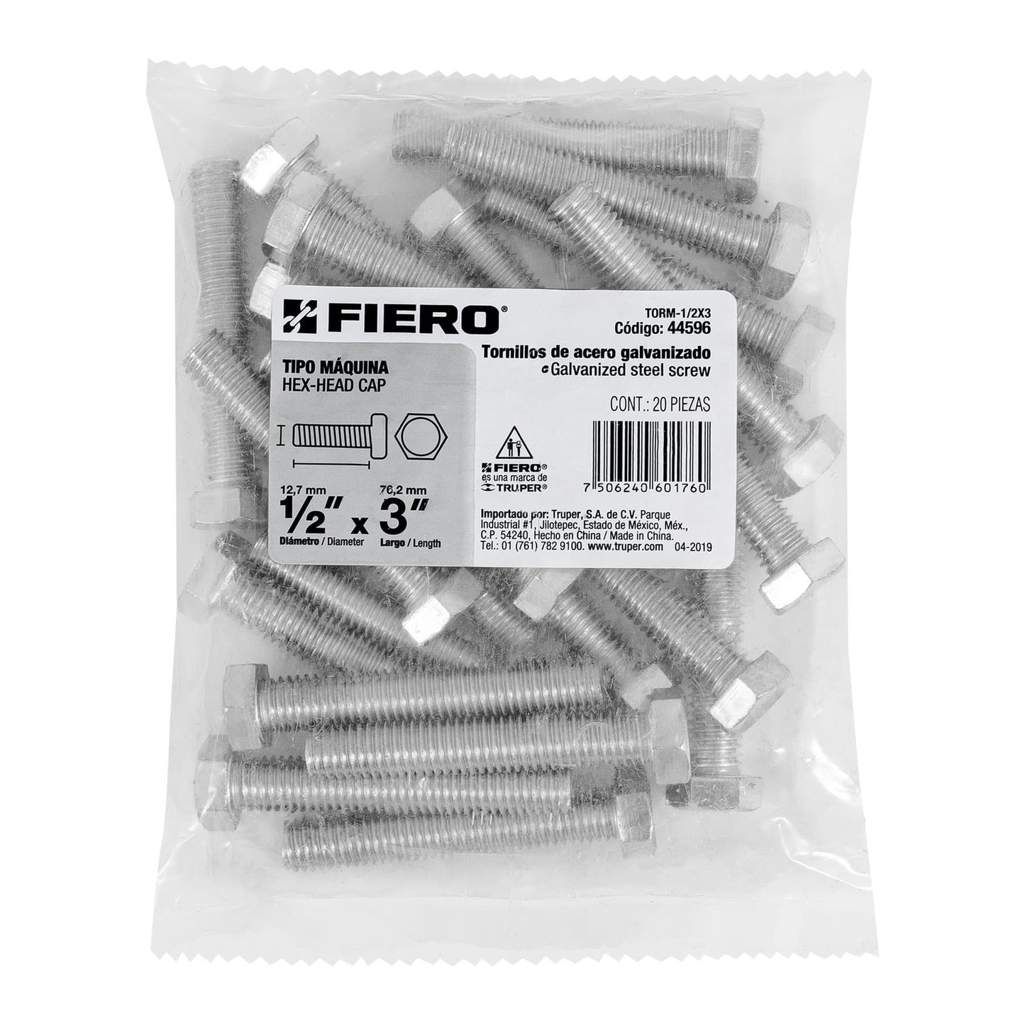 Tornillos tipo maquina 1/2 x 3