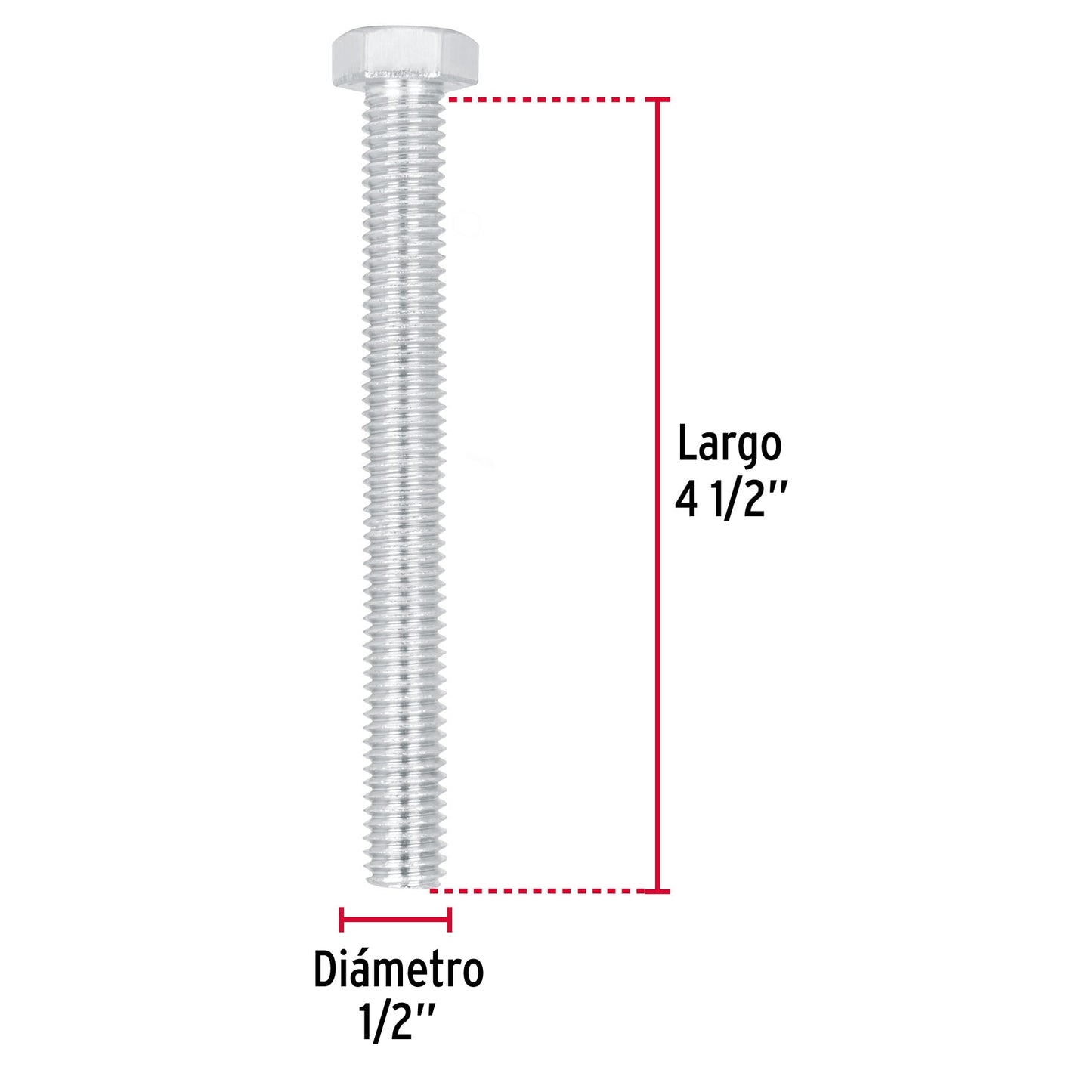 Tornillo maquina galvanizado 1/2 x 4-1/2 pulg
