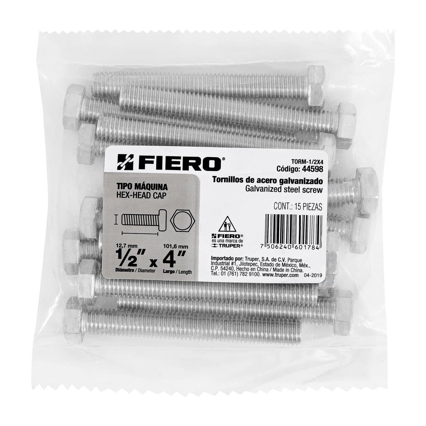 Tornillos tipo maquina 1/2 x 4