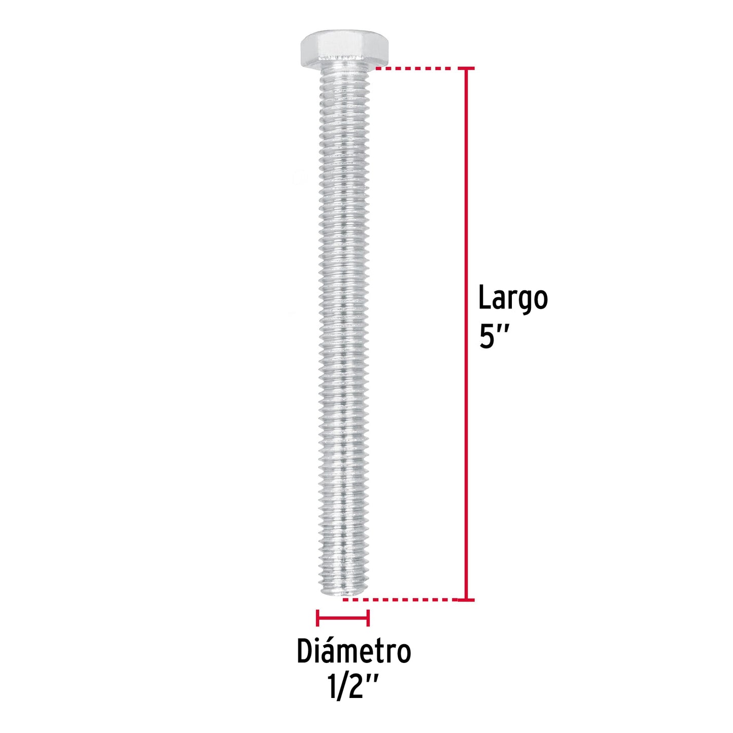 Tornillo maquina galvanizado 1/2 x 5 pulg