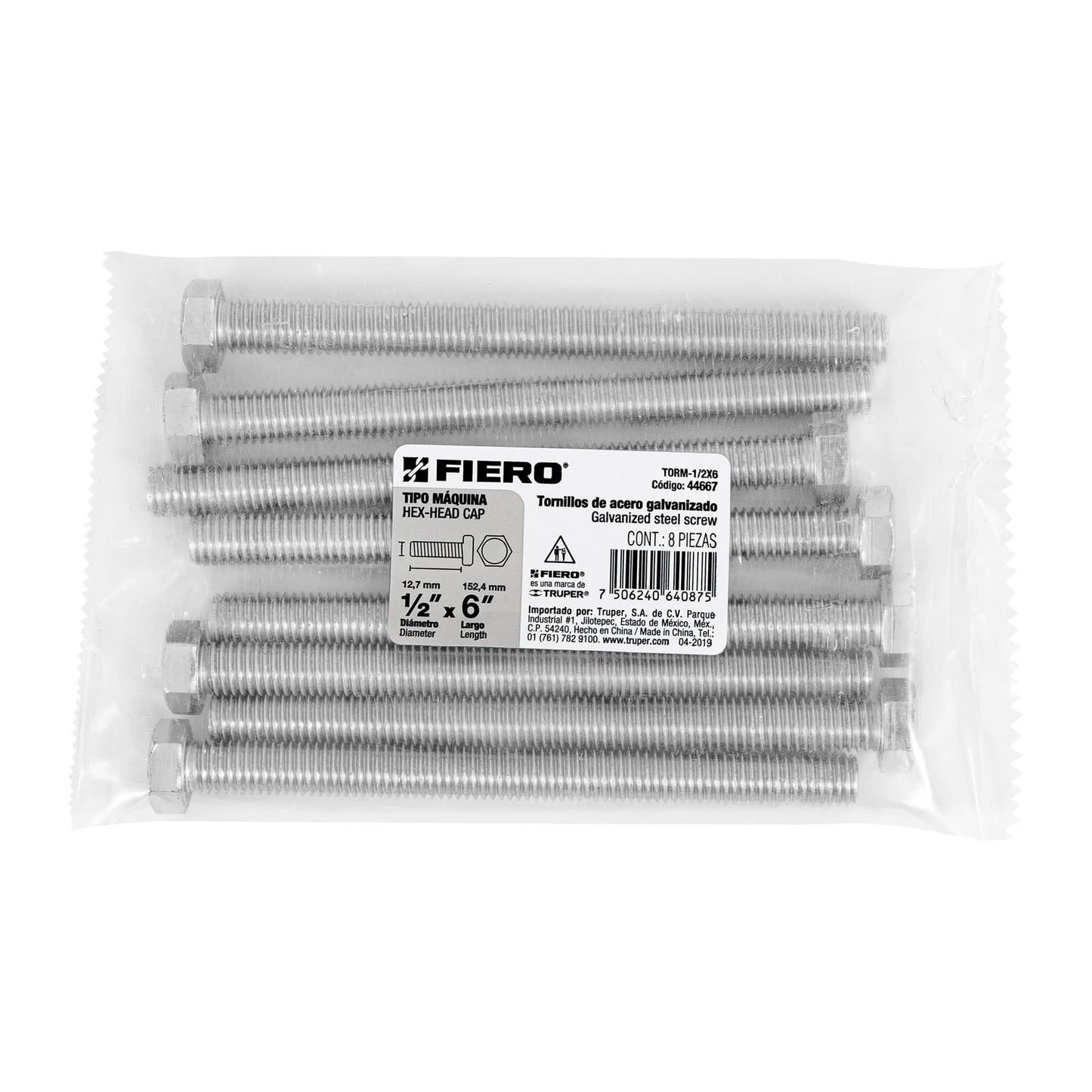 Tornillo maquina galvanizado 1/2 x 6 pulg