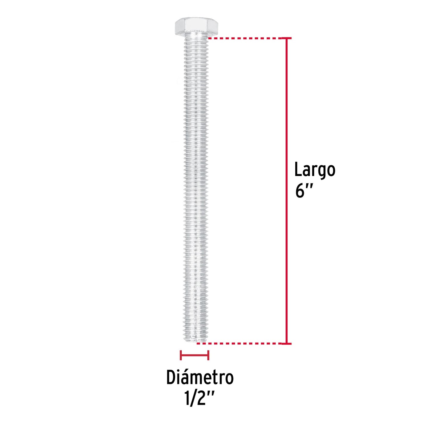 Tornillo maquina galvanizado 1/2 x 6 pulg