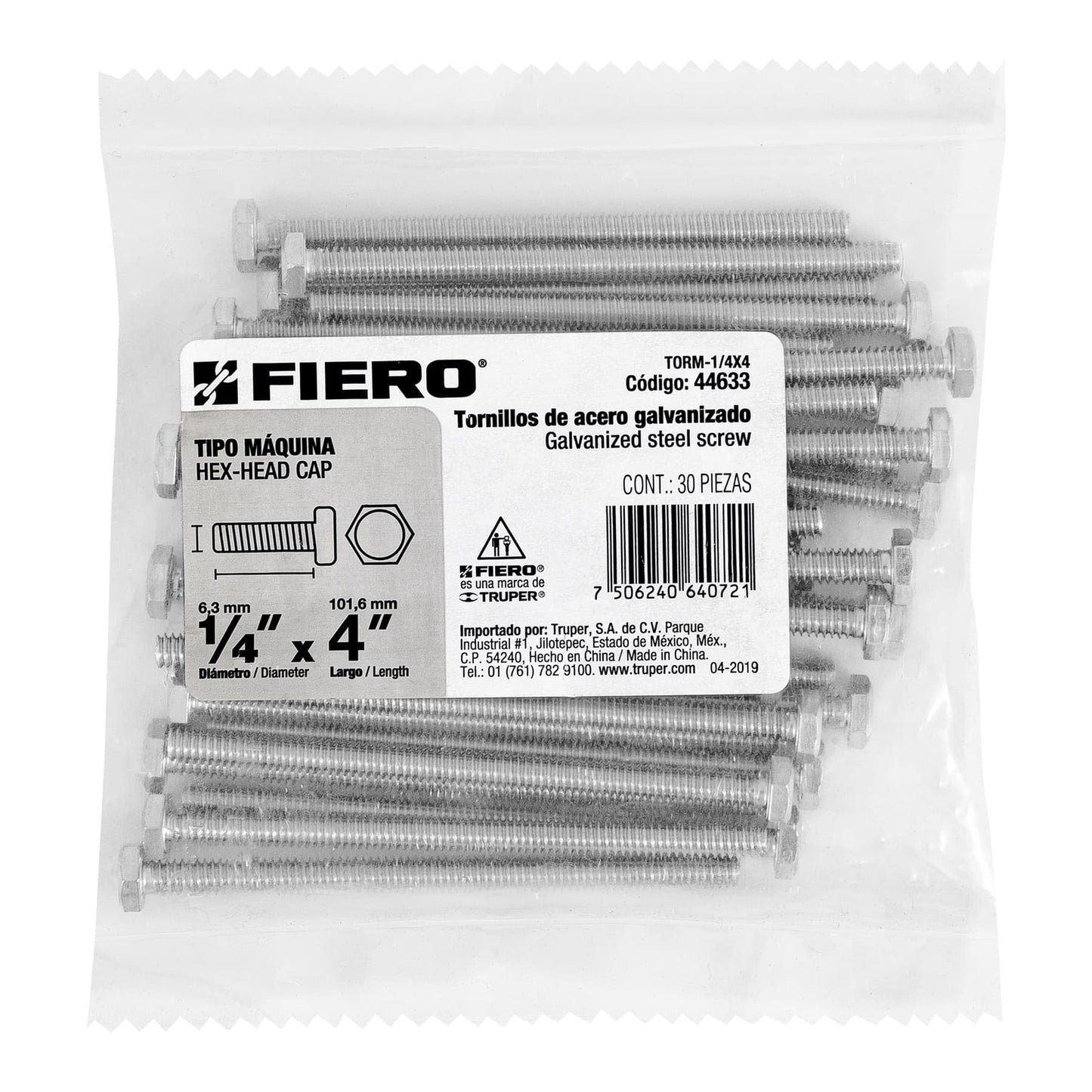 Tornillos tipo maquina 1/4 x 4