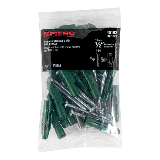 Kit Taquetes 1/2 pulg Tornillos y Broca