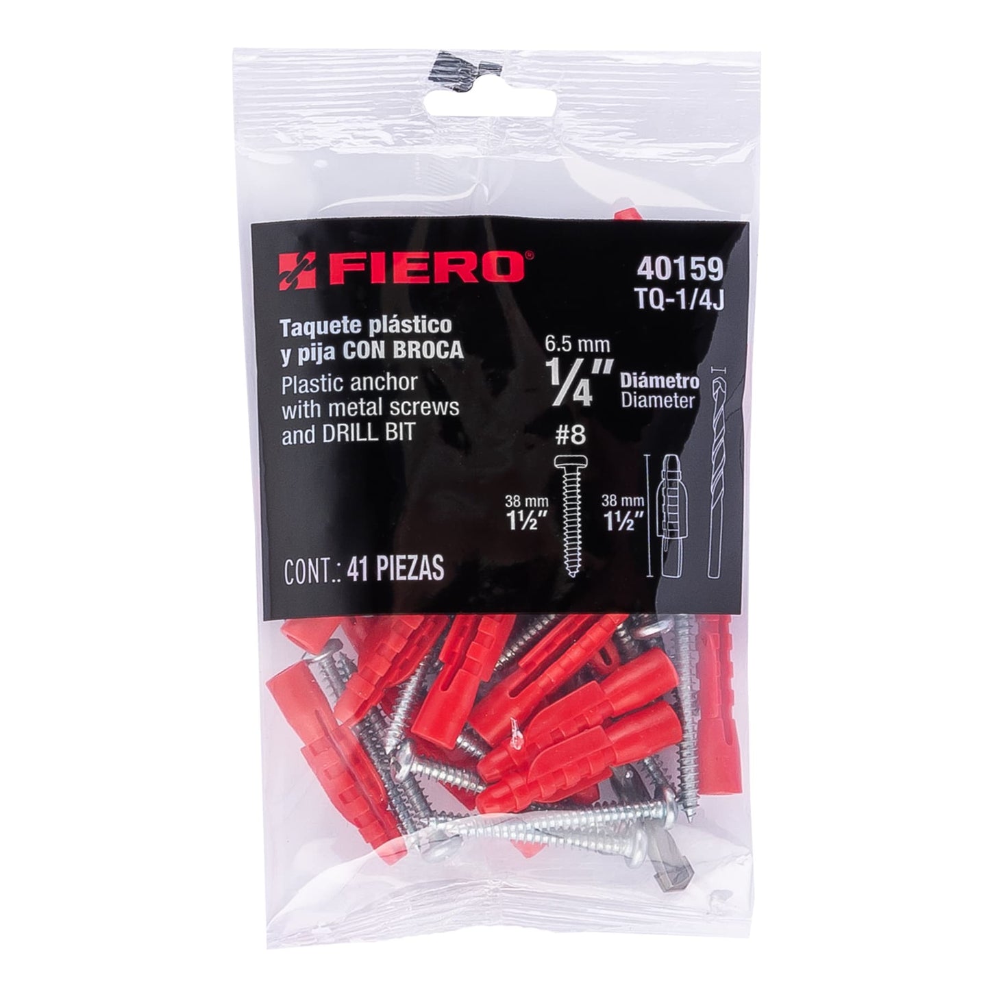 Kit Taquetes 1/4 pulg Tornillos y Broca