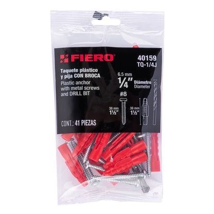 Kit Taquetes 1/4 pulg Tornillos y Broca