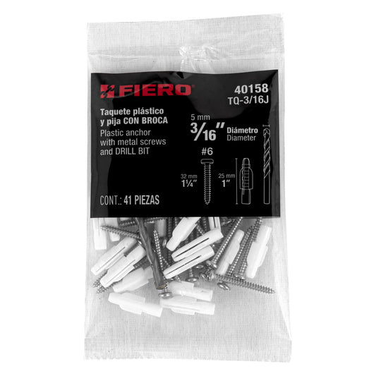 Kit Taquetes 3/16 pulg Tornillos y Broca