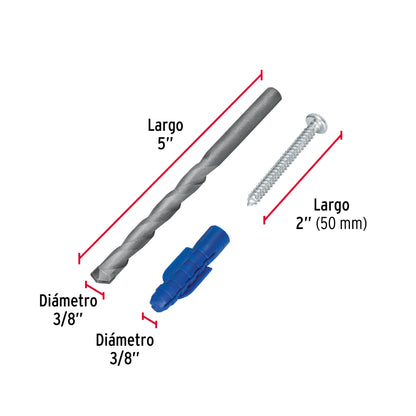 Kit Taquetes 3/8 pulg Tornillos y Broca