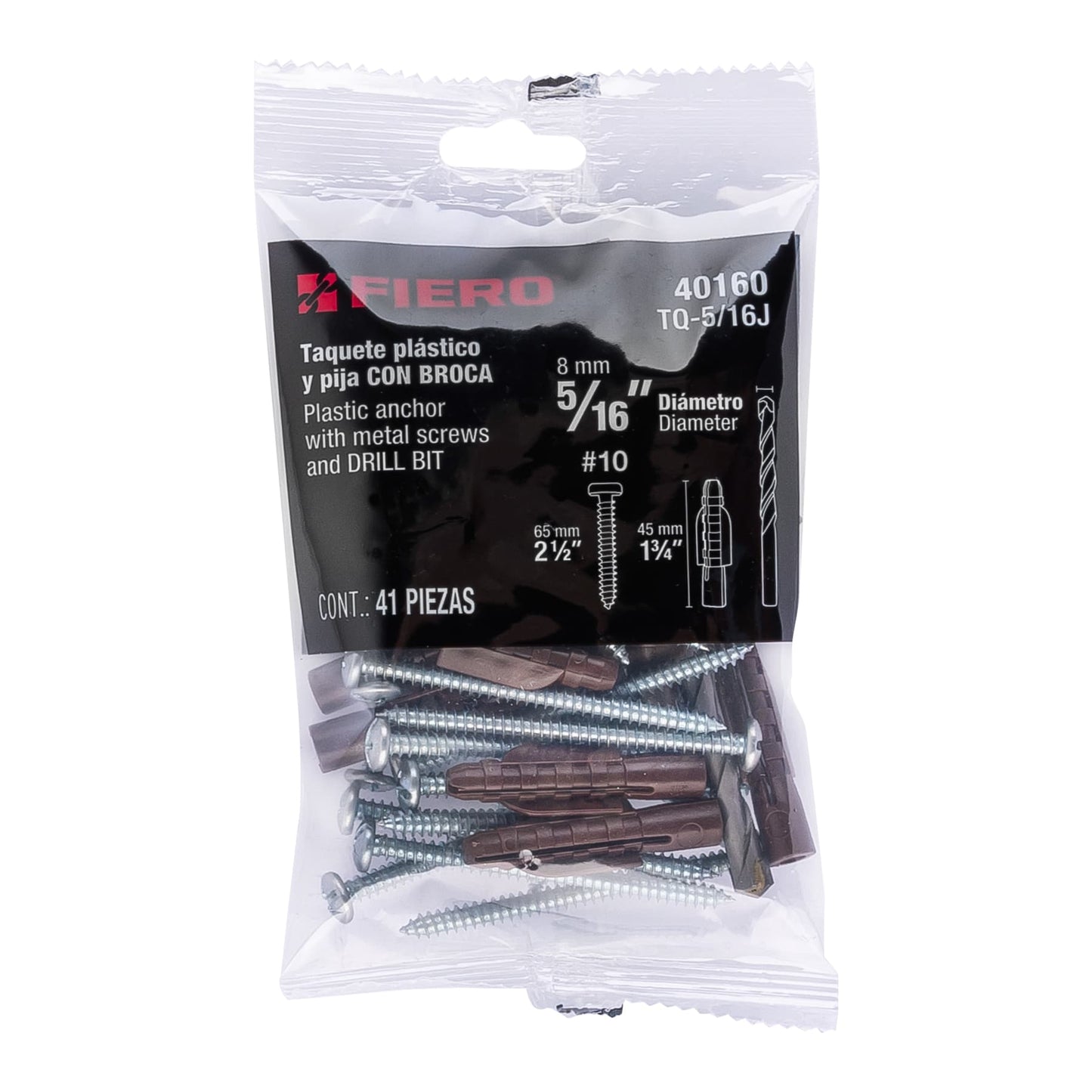 Kit Taquetes 5/16 pulg Tornillos y Broca