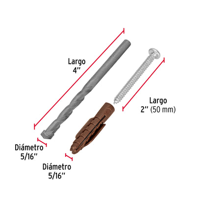 Kit Taquetes 5/16 pulg Tornillos y Broca
