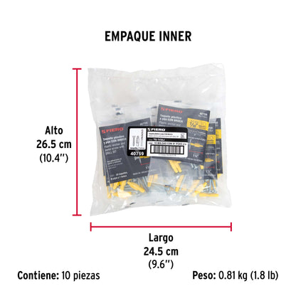 Kit de 20 taquetes 7/32" con pijas #8 y 1 broca 1/4" · vista 4
