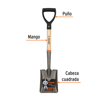 Pala cajuelera cuadrada con puño D y mango de madera