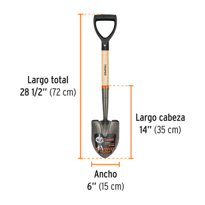 Pala cajuelera redonda con puño D y mango de madera