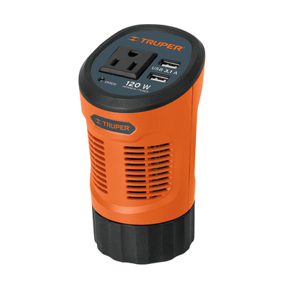 Inversor de corriente 120 W tipo vaso, 2 puertos USB