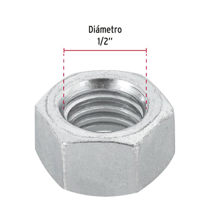 Tuerca hexagonal galvanizada 1/2 pulg