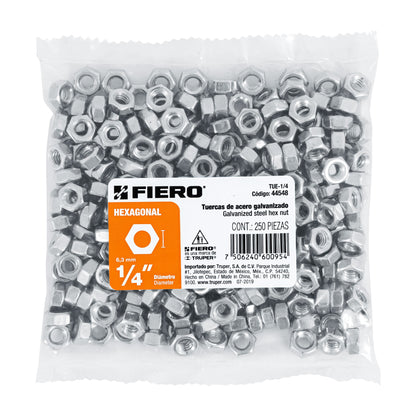 Tuerca hexagonal galvanizada 1/4 pulg