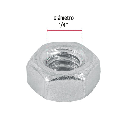 Tuerca hexagonal galvanizada 1/4 pulg