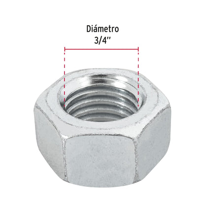 Tuerca hexagonal galvanizada 3/4 pulg