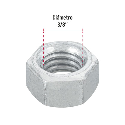 Tuerca hexagonal galvanizada 3/8 pulg