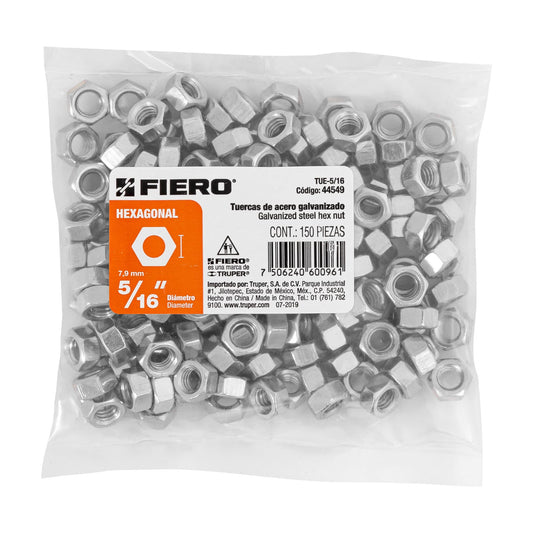 Tuerca hexagonal galvanizada 5/16 pulg