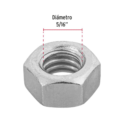 Tuerca hexagonal galvanizada 5/16 pulg
