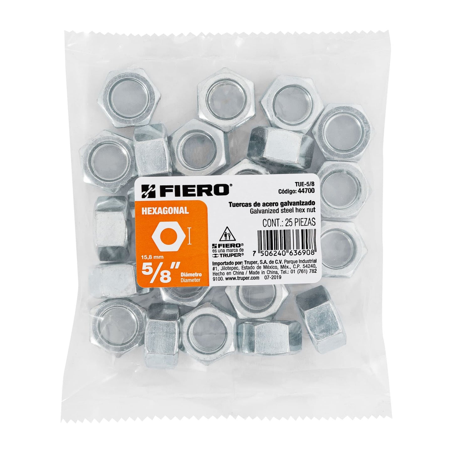 Tuerca hexagonal galvanizada 5/8 pulg