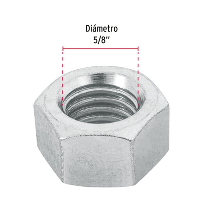 Tuerca hexagonal galvanizada 5/8 pulg