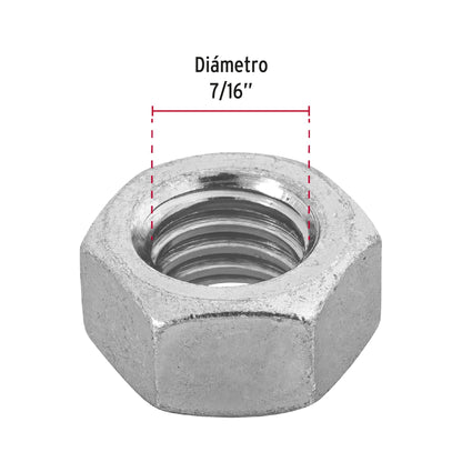 Tuerca hexagonal galvanizada 7/16 pulg