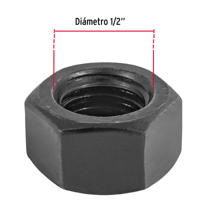 Tuerca hexagonal pavonada 1/2 pulg
