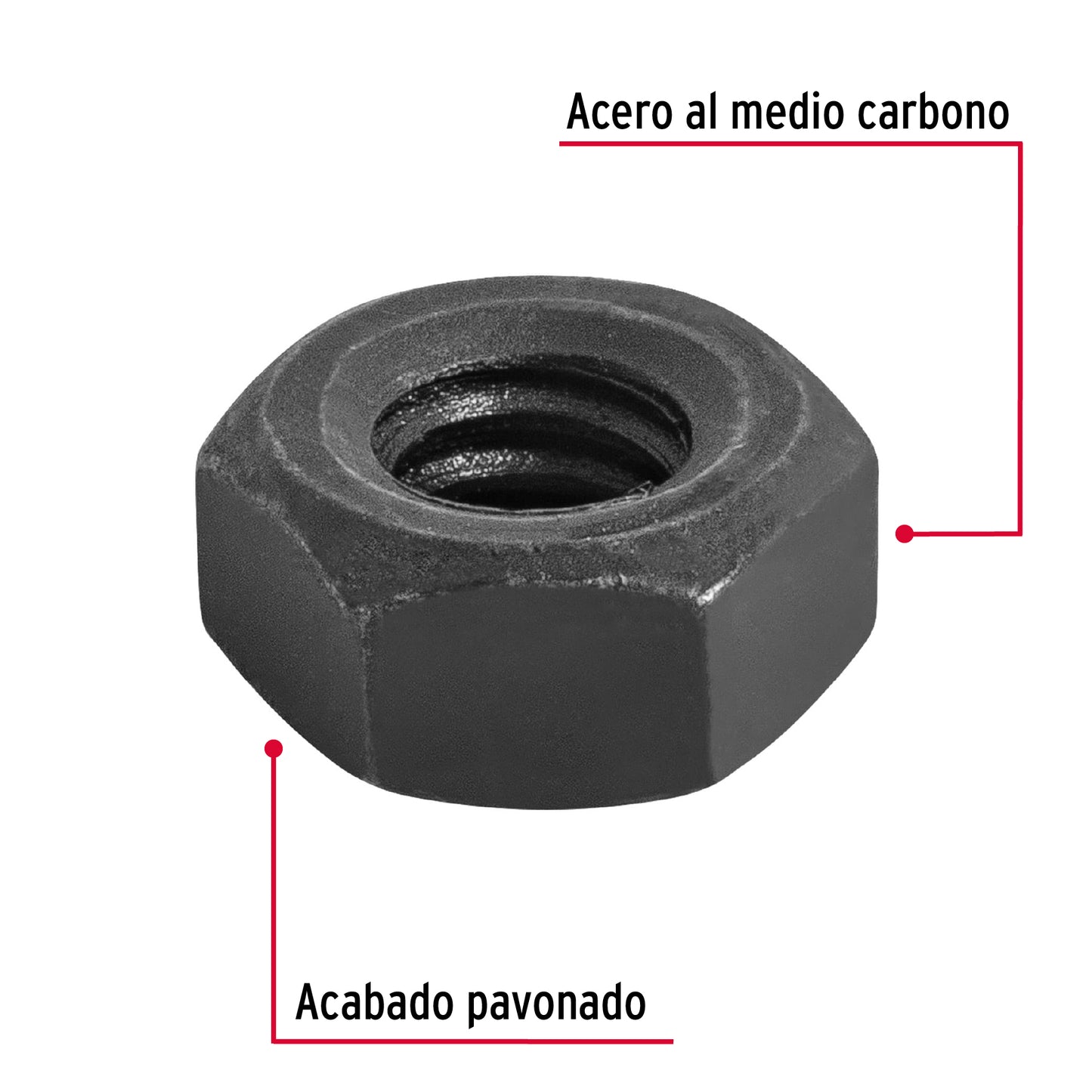 Tuerca hexagonal pavonada 1/4 pulg