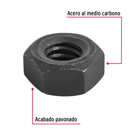 Tuerca hexagonal pavonada 1/4 pulg