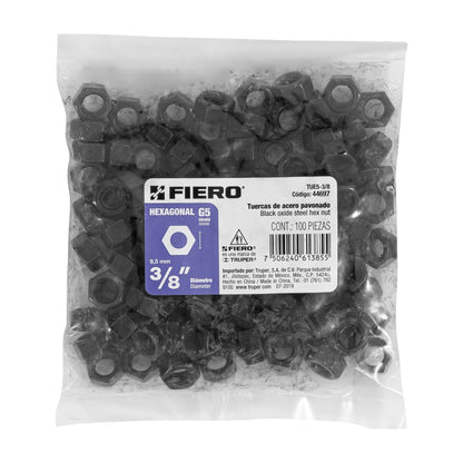 Tuerca hexagonal pavonada 3/8 pulg