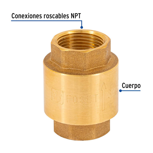 Válvula de retención de latón de 3/4 pulgada con empaque de hule