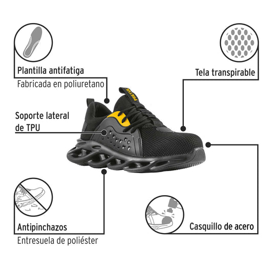 Tenis de seguridad #30, casquillo metálico, negros · vista 2
