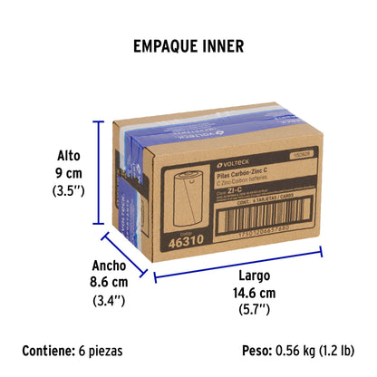Blíster con 2 pilas zinc-carbón C · vista 4