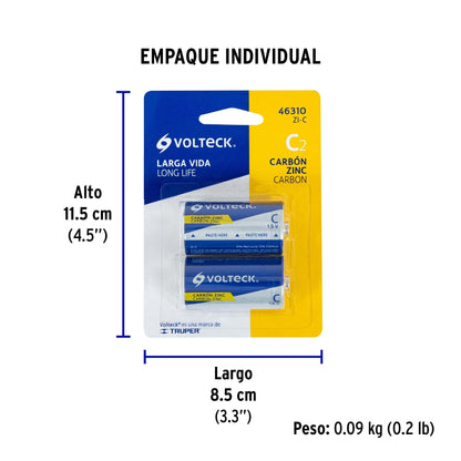 Blíster con 2 pilas zinc-carbón C · vista 3