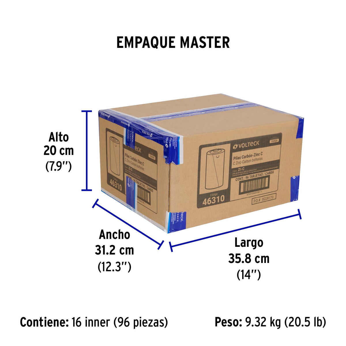 Blíster con 2 pilas zinc-carbón C · vista 5