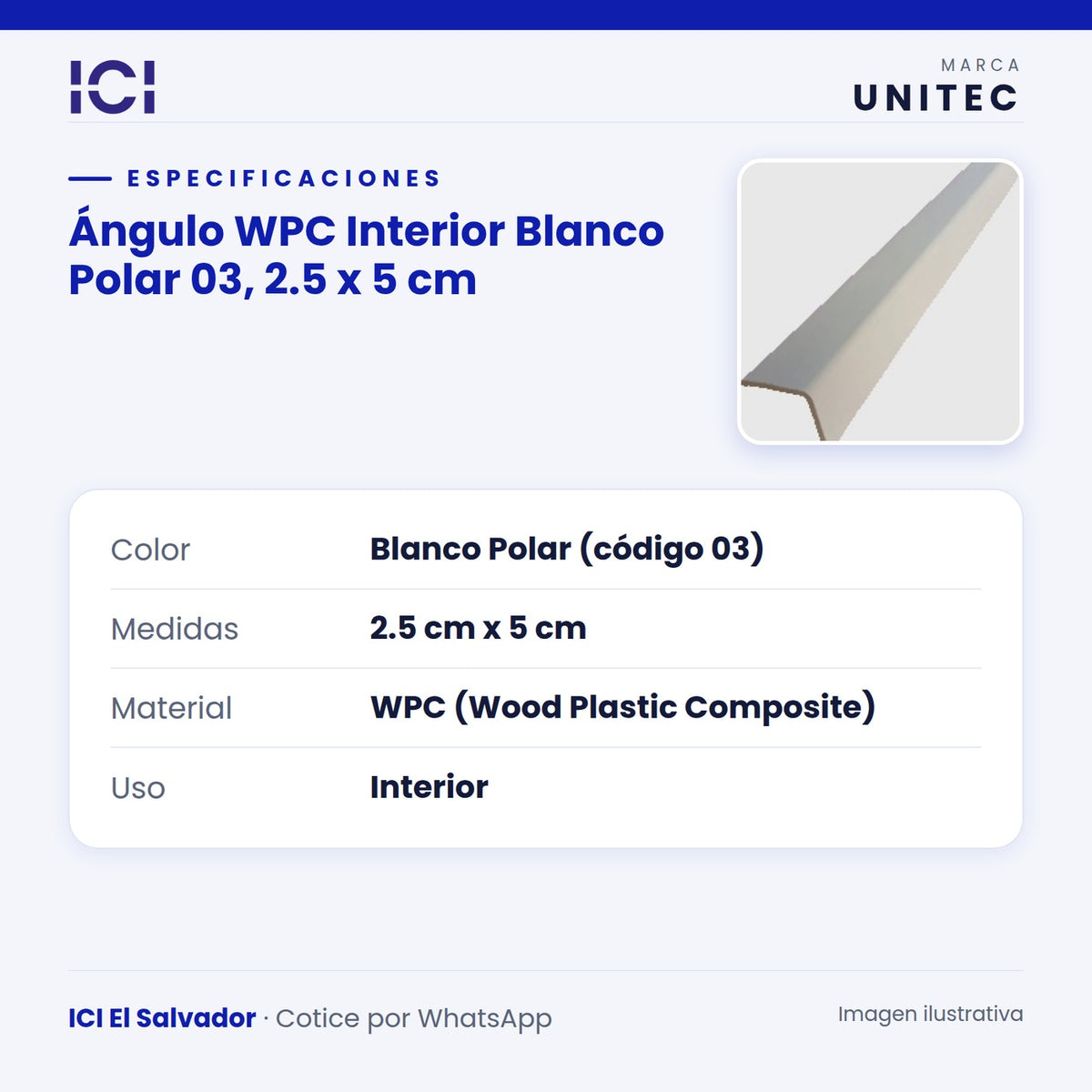Ficha de especificaciones de Ángulo WPC Interior Blanco Polar 03